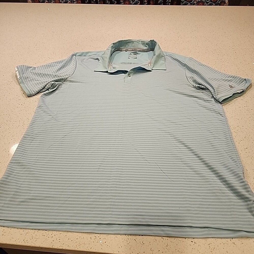 Mens Adidas Climachill Polo XL Blue Stripes Short Sleeves Athletic